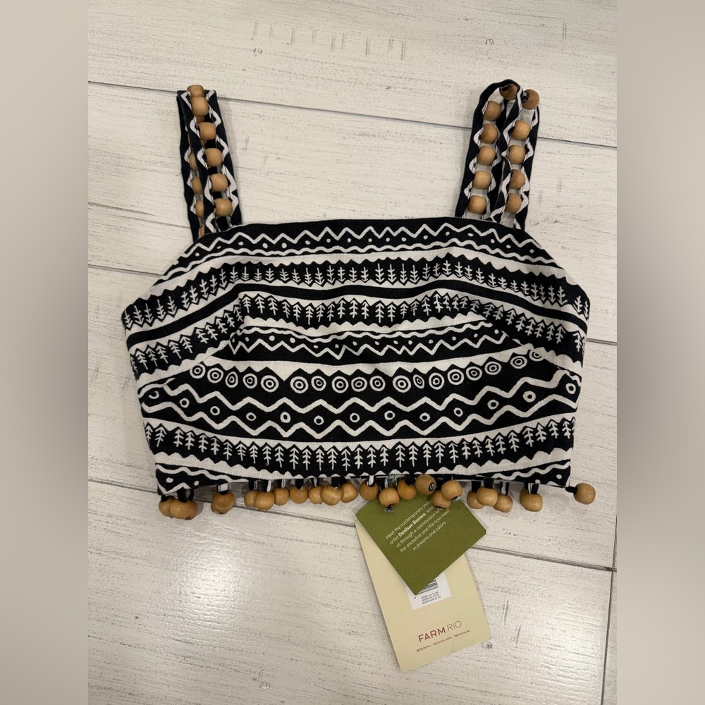 New Farm Rio Myriad Sleeveless Cropped Tank Top NWT Size XXS Linen